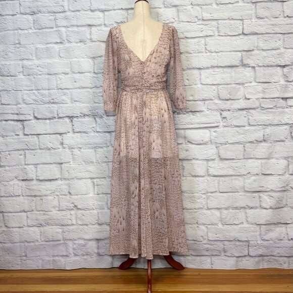 Max & Moi Blush Silk Feather Print Maxi Dress - Picture 2 of 6